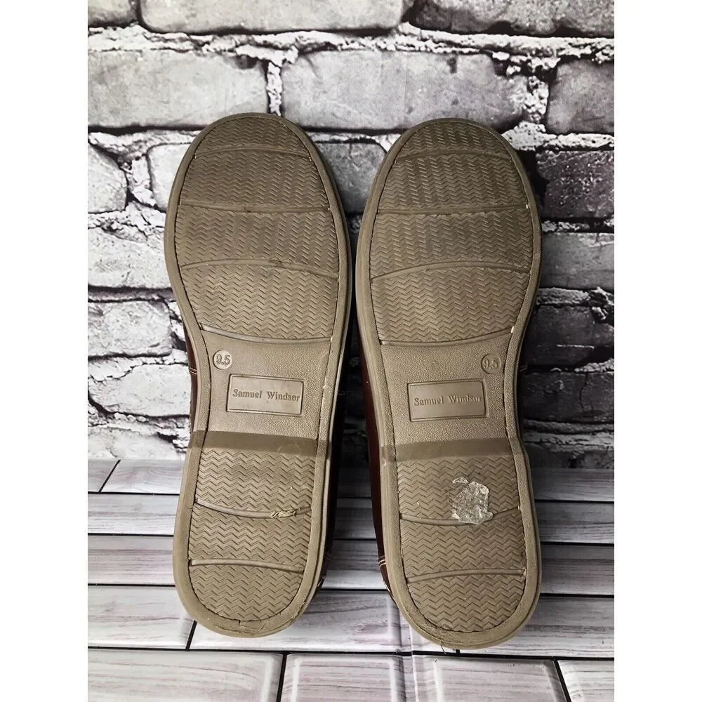 Samuel Windsor Brown Leather Penny Loafers Casual Boat Shoes Men Sz 9.5M US/43EU - Picture 7 of 16